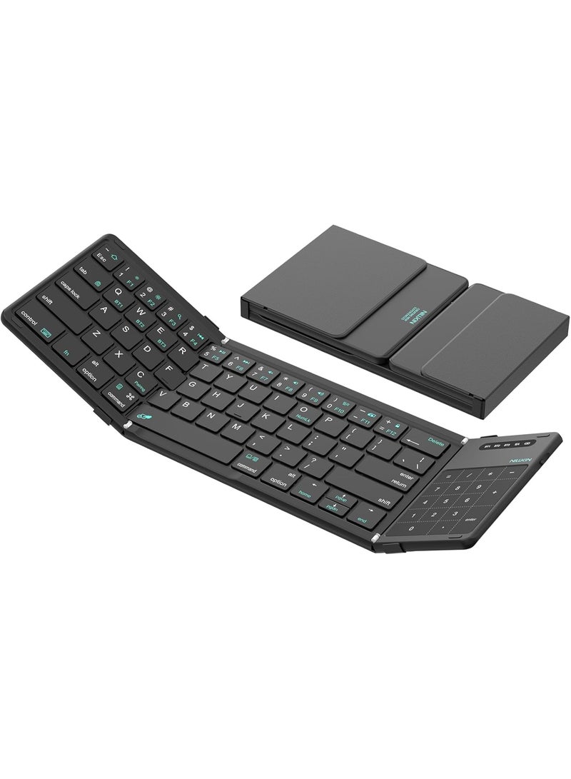 نيلكين لوحة مفاتيح قابلة للطي Nillkin Cube Pocket مع لوحة أرقام تعمل باللمس للاجتماعات والسفر للأجهزة اللوحية والهواتف المحمولة وأجهزة الكمبيوتر المحمولة، لوحة مفاتيح كاملة الحجم (صغيرة) (أسود كلاسيكي) - Image 1